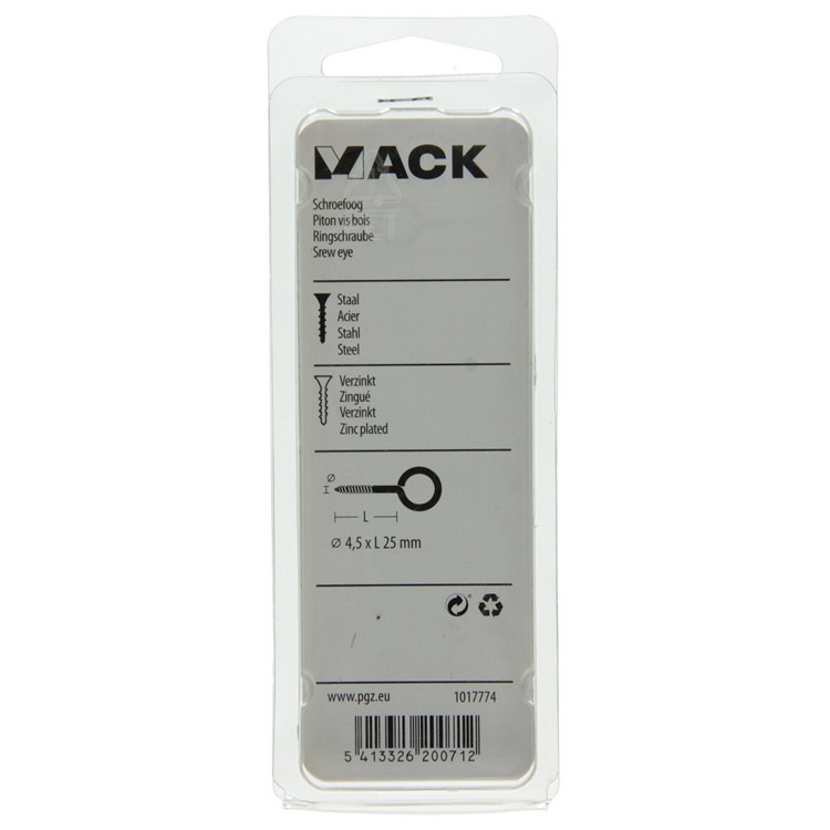 Mack 1017774 - ojo de tornillo acero galvanizado 7 piezas 4,5 x 25 mm | 10 piezas