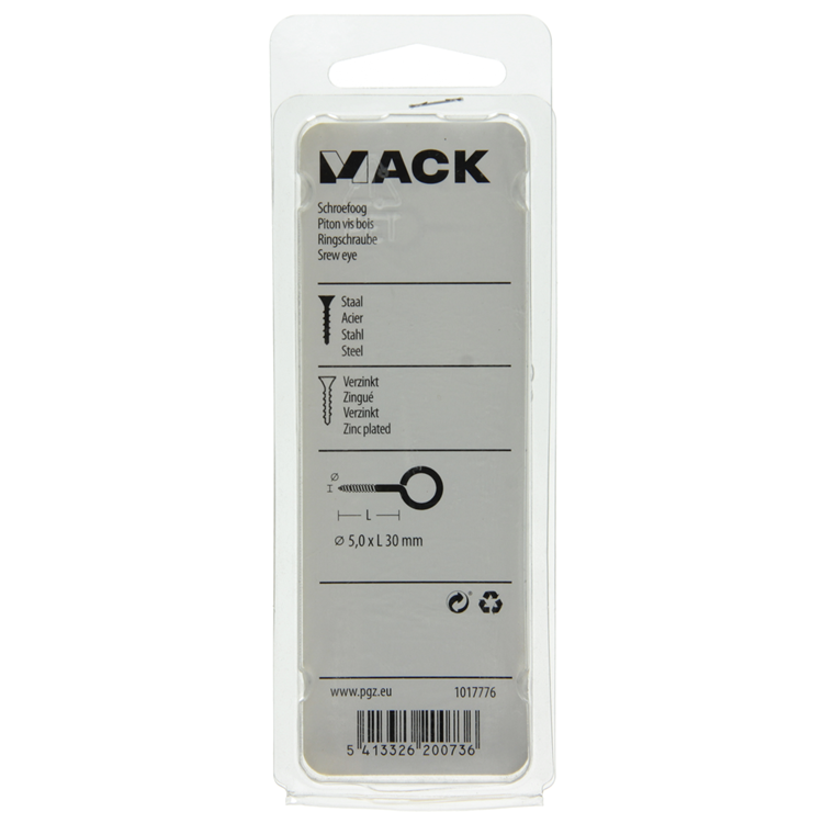 Mack 1017776 - ojo de tornillo acero galvanizado 4 piezas 5,0 x 30 mm | 10 piezas