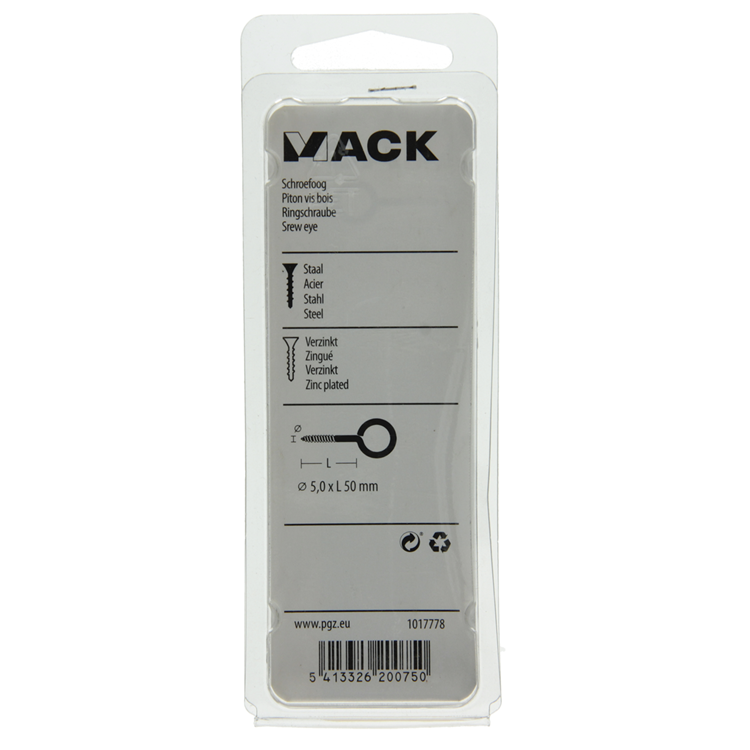 Mack 1017778 - ojo de tornillo acero galvanizado 3 piezas 5,0 x 50 mm | 10 piezas