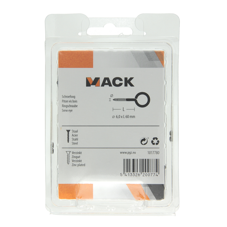 Mack 1017780 - ojo de tornillo acero galvanizado 3 piezas 6,0 x 60 mm | 5 piezas