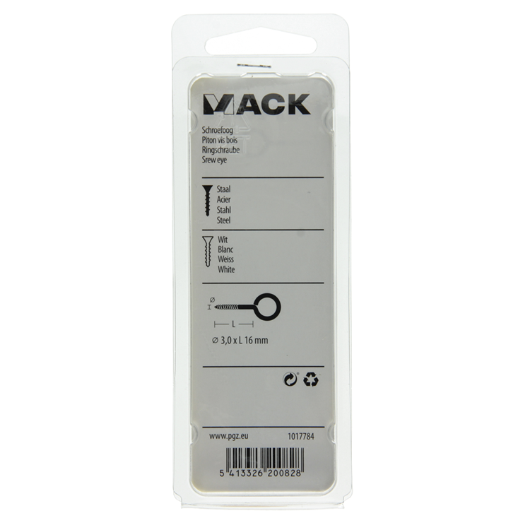 Mack 1017784 - ojo de tornillo acero blanco 7 piezas 3,0 x 16 mm | 10 piezas