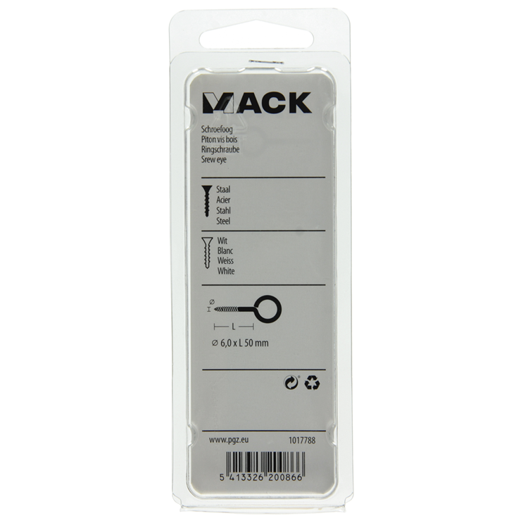 Mack 1017788 - ojo de tornillo acero blanco 2 piezas 6,0 x 50 mm | 5 piezas