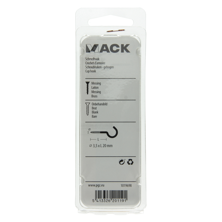 Mack 1019698 - gancho de tornillo latón 3 piezas 3,5 x 20 mm | 10 piezas