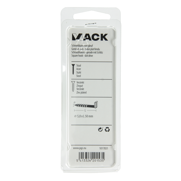 Mack 1017831 - tornillo pulgar con ranura, acero galvanizado. 5 piezas 5,0 x 50 mm | 10 piezas