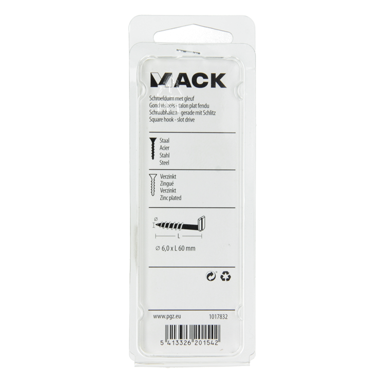 Mack 1017832 - tornillo pulgar con ranura, acero galvanizado. 4 piezas 6,0 x 60 mm | 10 piezas