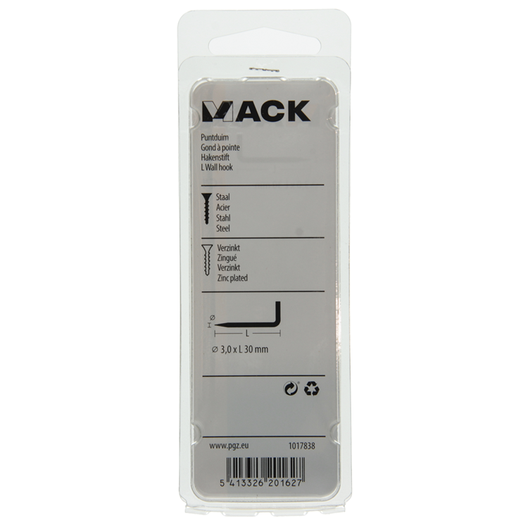Mack 1017838 - punta pulgar acero galvanizado 16 piezas 3,0 x 30 mm | 10 piezas