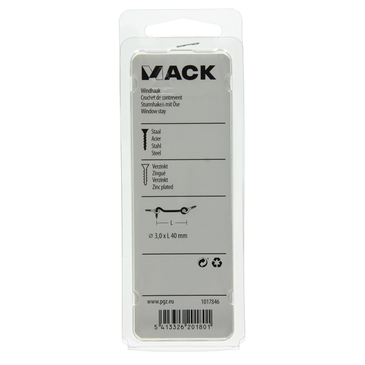 Mack 1017846 - Gancho de viento de acero galvanizado 2 piezas 3,0 x 40 mm | 10 piezas
