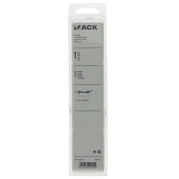 Mack 1017850 - gancho de viento de acero galvanizado 2 piezas 4,5 x 100 mm | 5 piezas