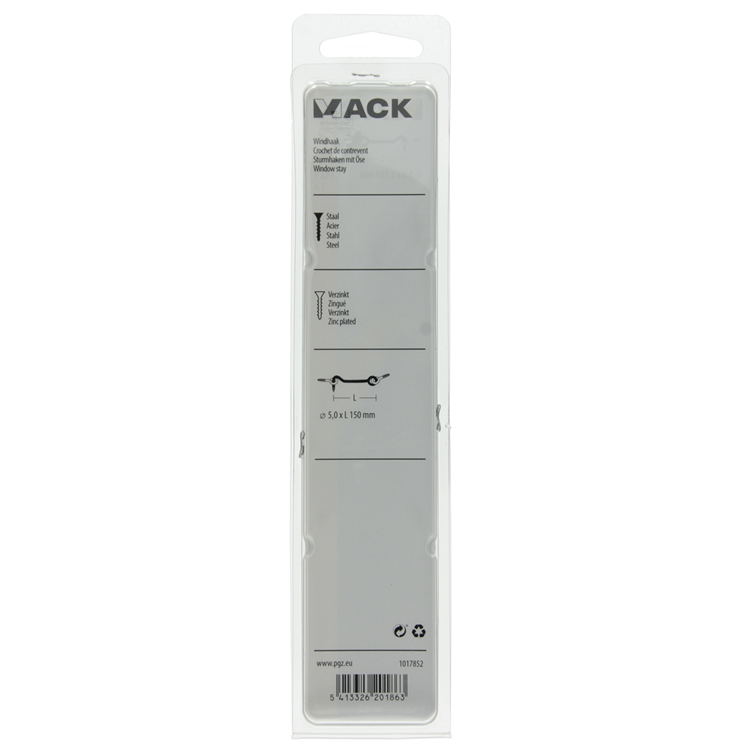 Mack 1017852 - gancho viento acero galvanizado 1 ud 5,0 x 150 mm | 5 piezas