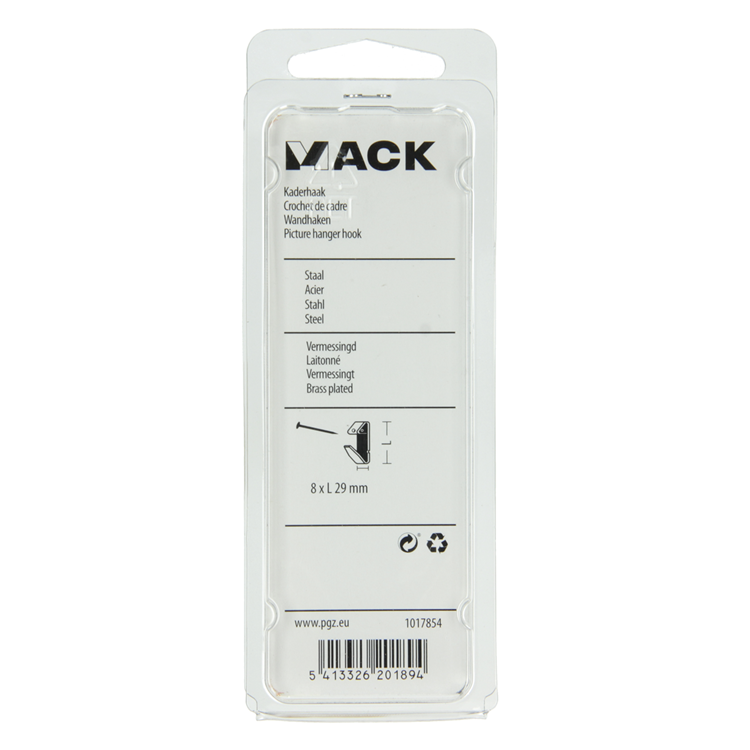 Mack 1017854 - gancho marco acero latonado 10 piezas 8 x 29 mm | 10 piezas