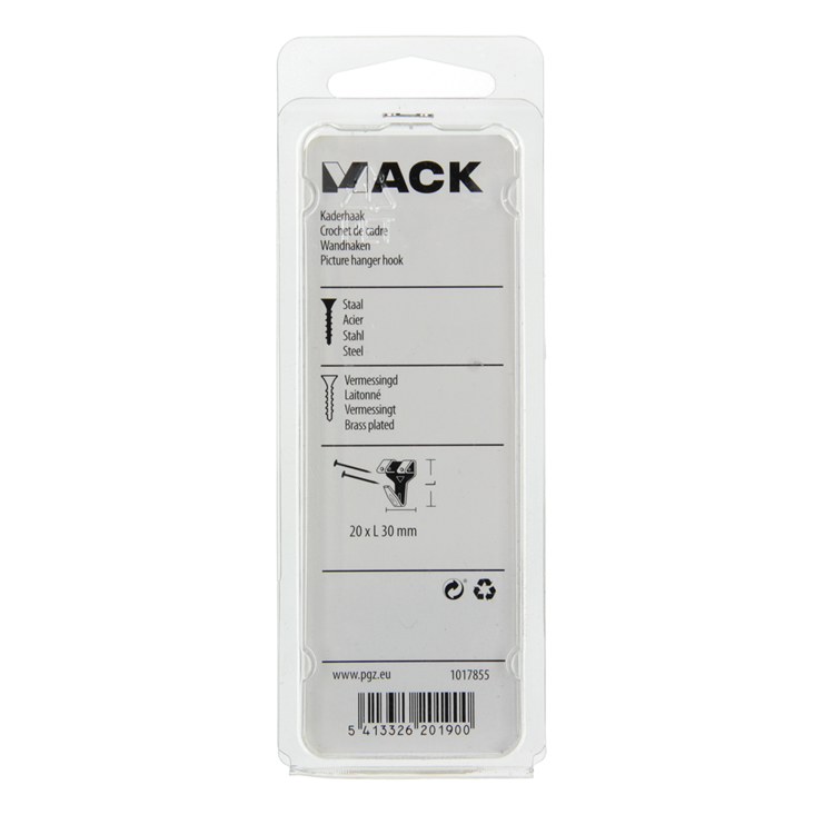 Mack 1017855 - gancho marco acero latonado 6 piezas 20 x 30 mm | 5 piezas