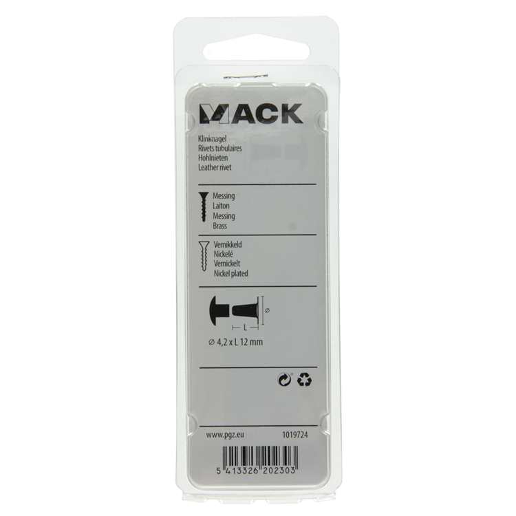 Mack 1019724 - remache latón niquelado 5 piezas 4,2 x 12 mm | 10 piezas