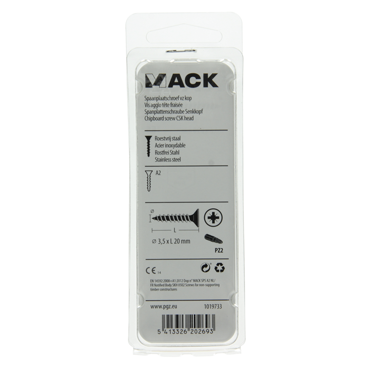Mack 1019733 - tornillo para aglomerado cabeza vz acero inoxidable 21 piezas 3,5 x 20 mm | 10 piezas