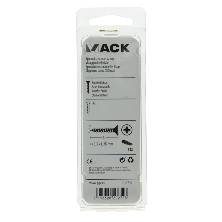 Mack 1019736 - tornillo para aglomerado cabeza vz acero inoxidable 14 piezas 3,5 x 35 mm | 10 piezas