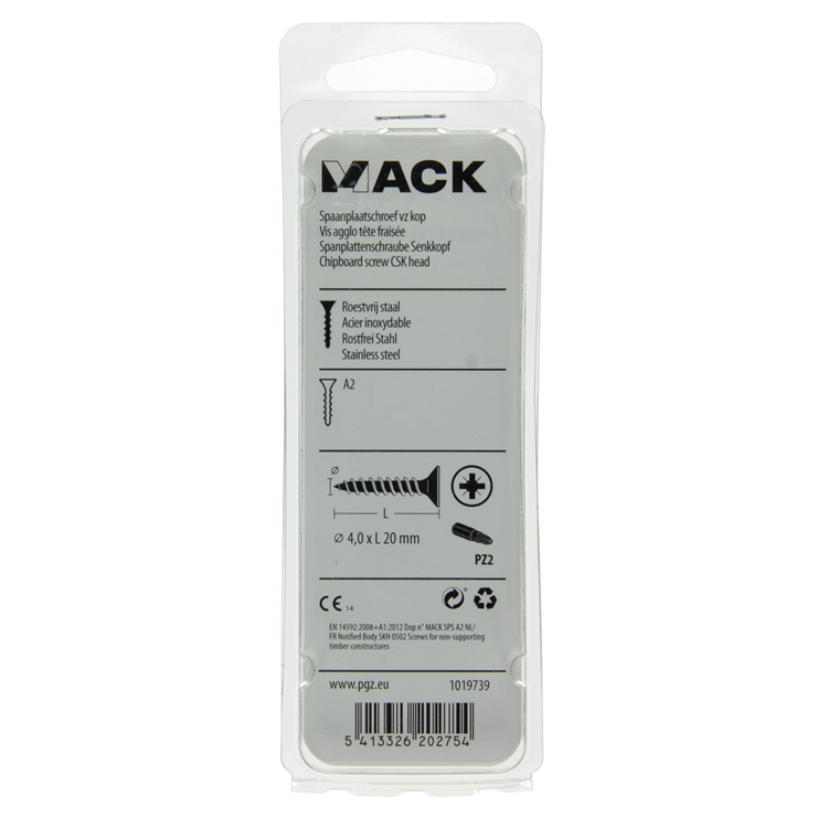 Mack 1019739 - tornillo para aglomerado cabeza vz acero inoxidable 17 piezas 4,0 x 20 mm | 10 piezas