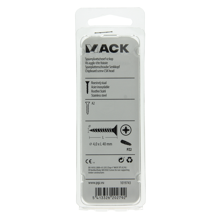 Mack 1019743 - tornillo para aglomerado cabeza vz acero inoxidable 10 piezas 4,0 x 40 mm | 10 piezas