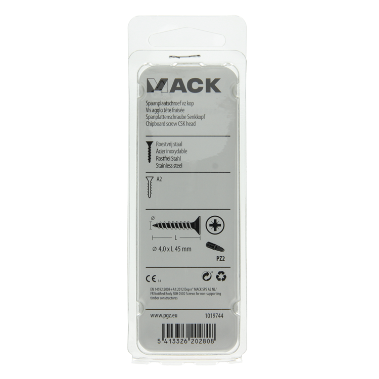 Mack 1019744 - tornillo para aglomerado cabeza vz acero inoxidable 9 piezas 4,0 x 45 mm | 10 piezas
