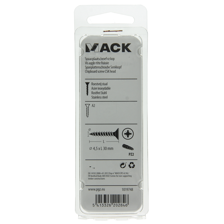 Mack 1019748 - tornillo para aglomerado cabeza vz acero inoxidable 10 piezas 4,5 x 30 mm | 10 piezas