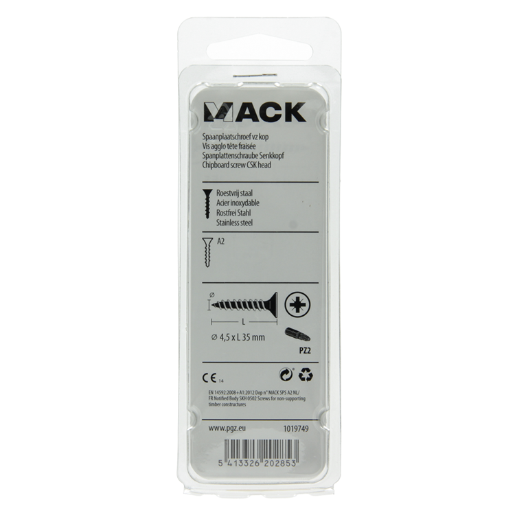 Mack 1019749 - tornillo para aglomerado cabeza vz acero inoxidable 9 piezas 4,5 x 35 mm | 10 piezas
