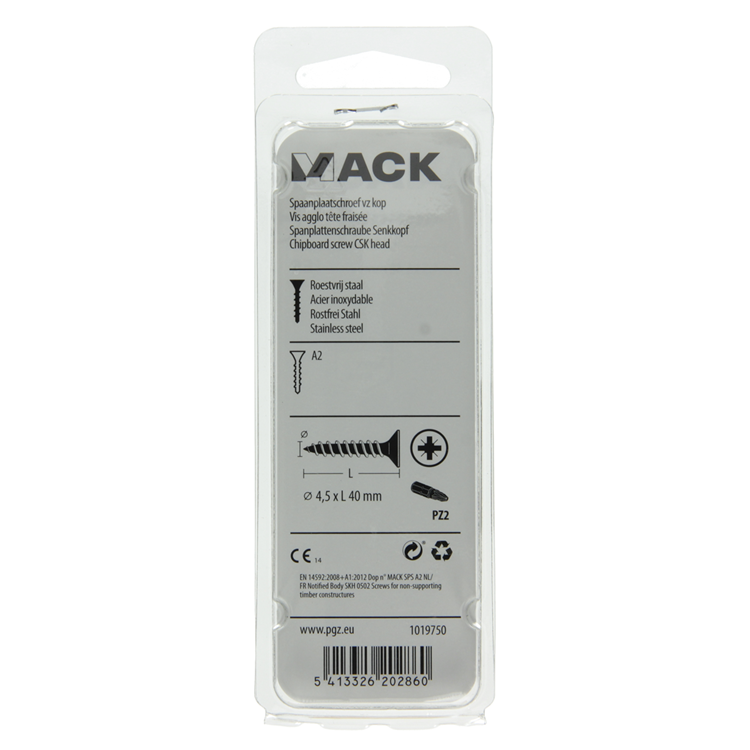 Mack 1019750 - tornillo para aglomerado cabeza vz acero inoxidable 8 piezas 4,5 x 40 mm | 10 piezas