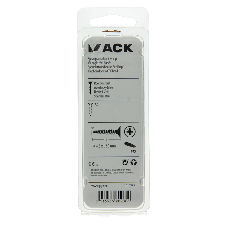 Mack 1019752 - tornillo para aglomerado cabeza vz acero inoxidable 6 piezas 4,5 x 50 mm | 10 piezas