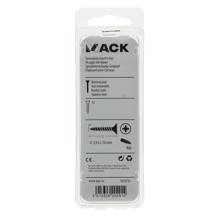 Mack 1019755 - tornillo para aglomerado cabeza vz acero inoxidable 8 piezas 5,0 x 50 mm | 10 piezas