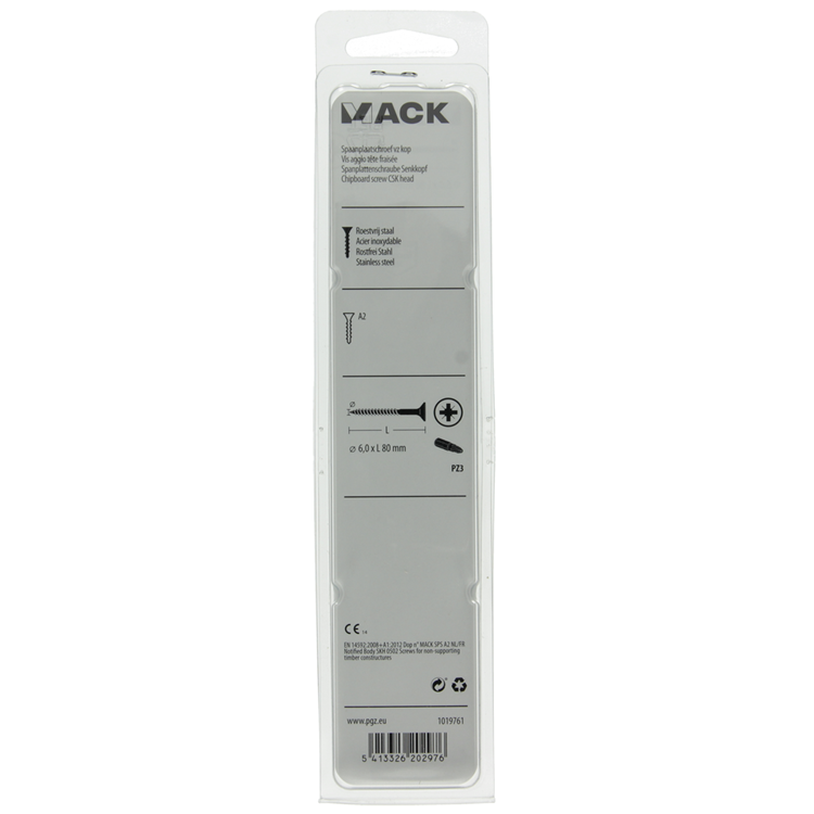 Mack 1019761 - tornillo para aglomerado cabeza vz acero inoxidable 5 piezas 6,0 x 80 mm | 5 piezas