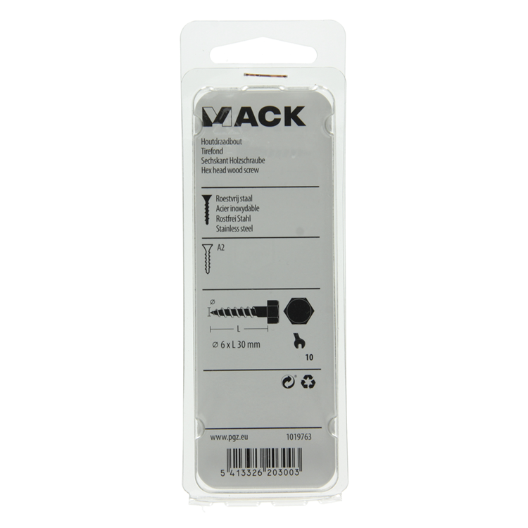 Mack 1019763 - perno roscado para madera acero inoxidable 5 piezas 6 x 30 mm | 10 piezas