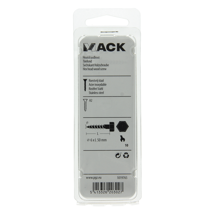 Mack 1019765 - perno roscado para madera acero inoxidable 4 piezas 6 x 50 mm | 10 piezas