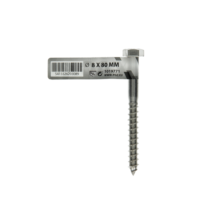 Mack 1019771 - perno roscado para madera acero inoxidable 1ud 8 x 80 mm | 10 piezas