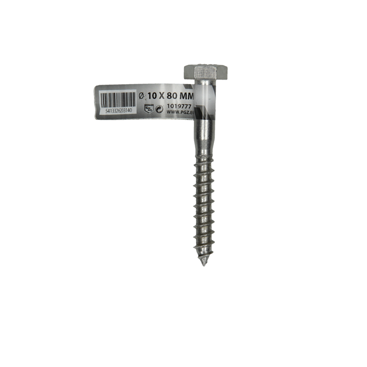 Mack 1019777 - perno roscado para madera acero inoxidable 1ud 10 x 80 mm | 10 piezas