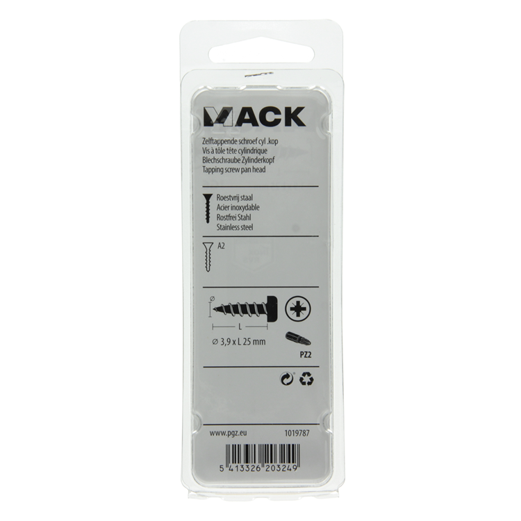 Mack 1019787 - tornillo autorroscante culata A2 9 piezas 3,9 x 25 mm | 10 piezas