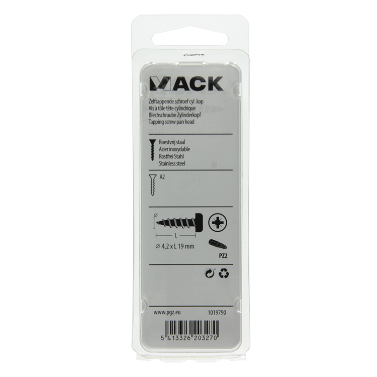 Mack 1019790 - tornillo autorroscante culata A2 10 piezas 4,2 x 19 mm | 10 piezas