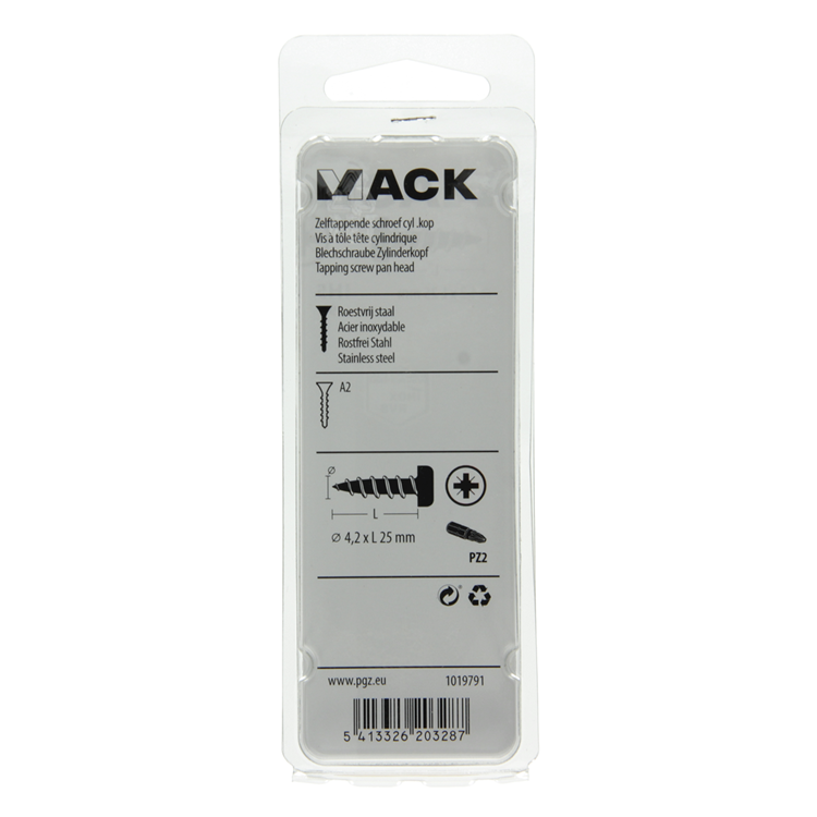 Mack 1019791 - tornillo autorroscante culata a2 9 piezas 4,2 x 25 mm | 10 piezas