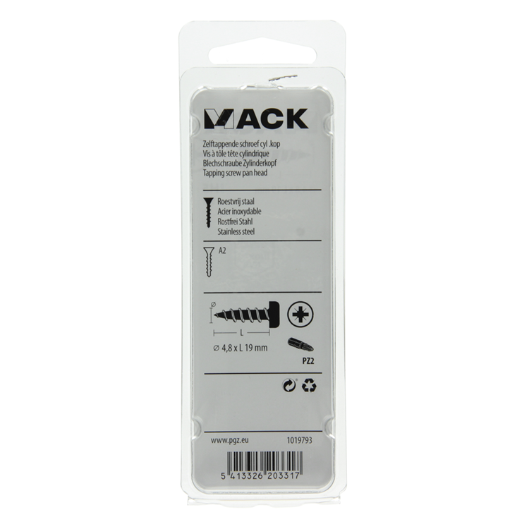 Mack 1019793 - tornillo autorroscante culata A2 9 piezas 4,8 x 19 mm | 10 piezas