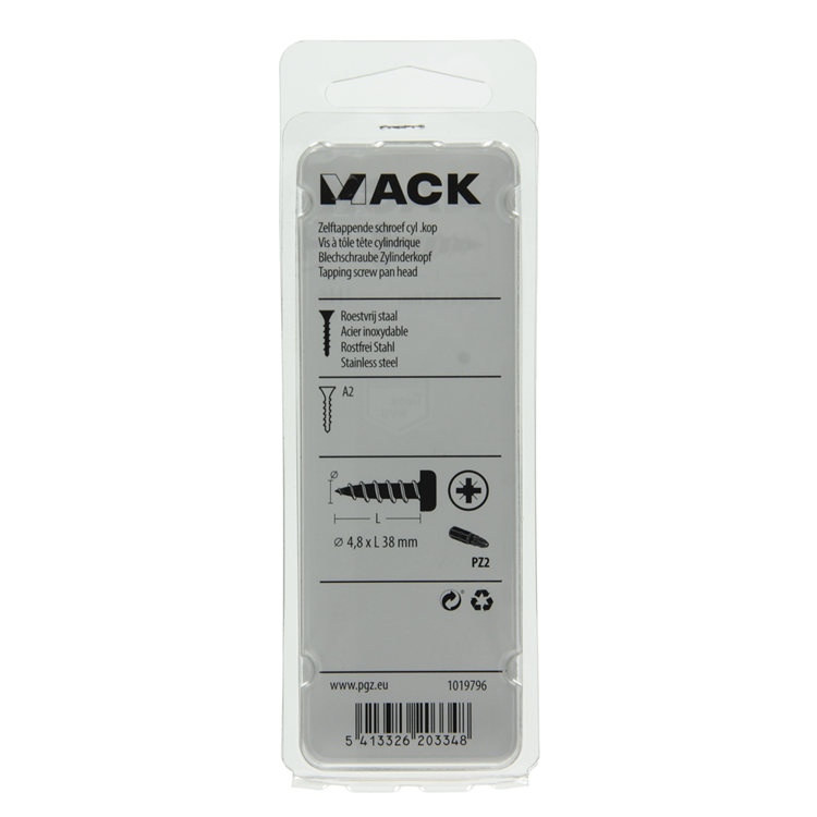 Mack 1019796 - tornillo autorroscante culata A2 6 piezas 4,8 x 38 mm | 10 piezas