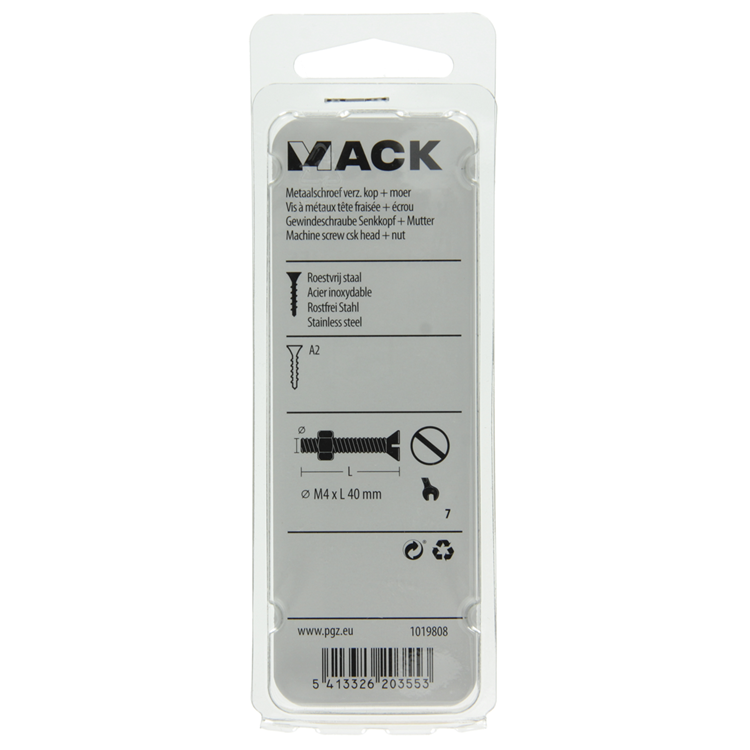 Mack 1019808 - tornillo metálico galvanizado. cabeza + tuerca acero inoxidable 8 pzs m4x40 | 10 piezas