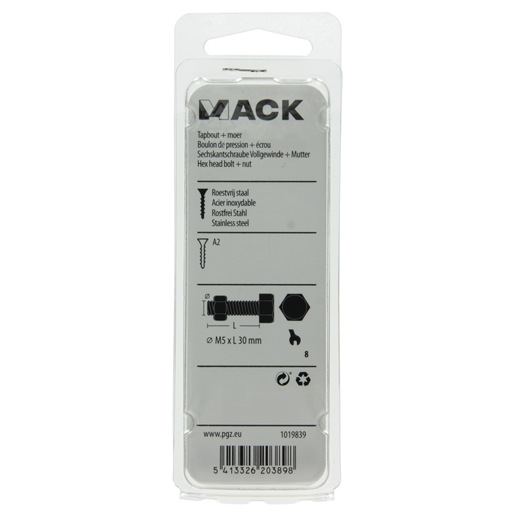 Mack 1019839 - perno grifo + tuerca acero inoxidable 5 piezas m5x30 | 10 piezas