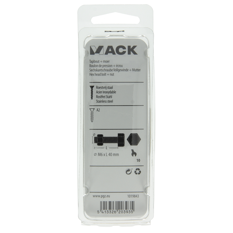 Mack 1019843 - perno grifo + tuerca acero inoxidable 4 piezas m6x40 | 10 piezas