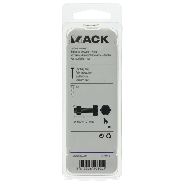 Mack 1019844 - grifo perno + tuerca acero inoxidable 3 piezas m6x50 | 10 piezas
