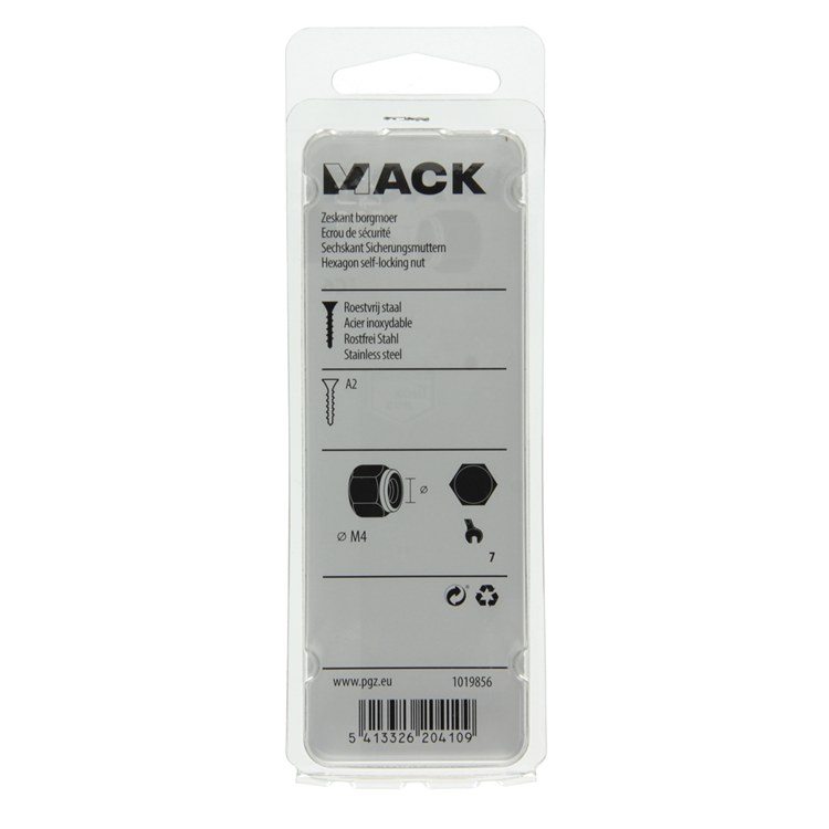 Mack 1019856 - contratuerca hexagonal acero inoxidable a2 6 piezas m 4 | 10 piezas