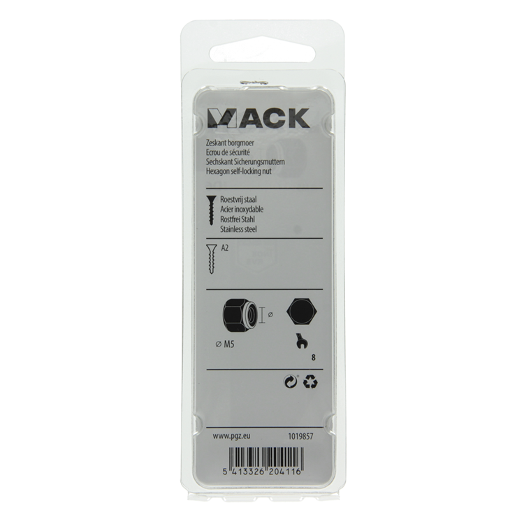 Mack 1019857 - contratuerca hexagonal acero inoxidable a2 6 piezas m 5 | 10 piezas