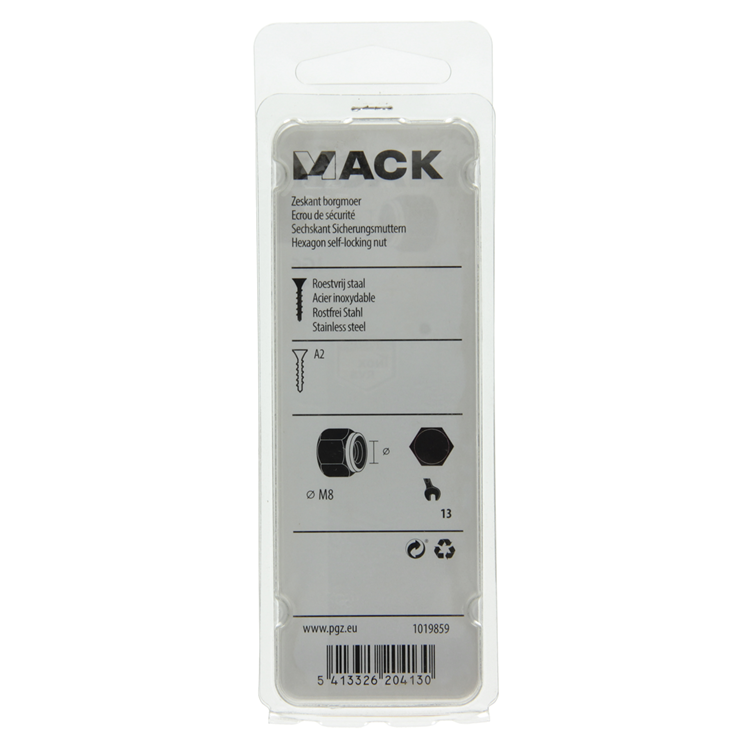 Mack 1019859 - contratuerca hexagonal acero inoxidable a2 4 piezas m 8 | 10 piezas