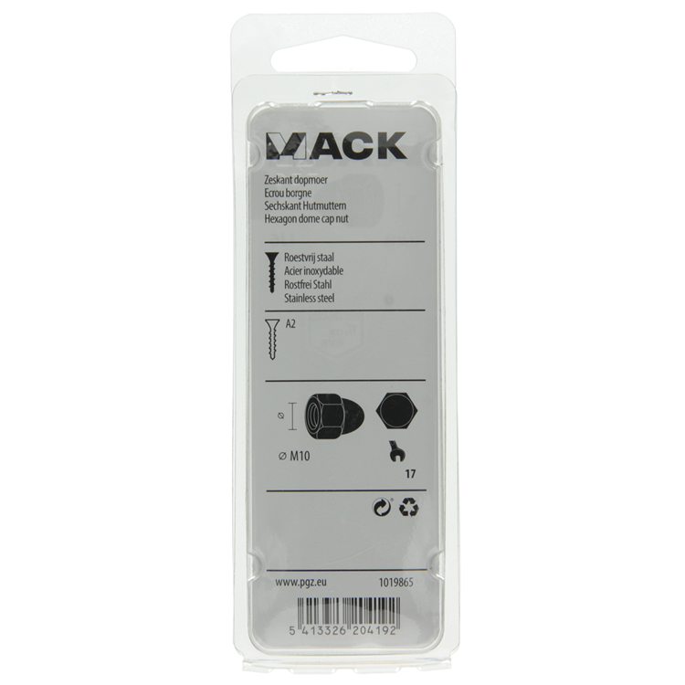Mack 1019865 - tuerca ciega hexagonal acero inoxidable a2 2 piezas m 10 | 10 piezas