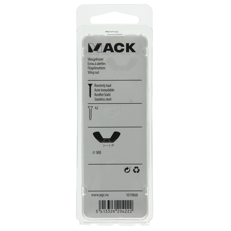 Mack 1019868 - vleugelmoer inox a2 2 st m8 | 10 stuks
