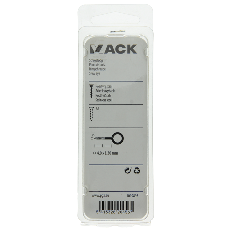 Mack 1019893 - ojo de tornillo acero inoxidable 2 piezas 4,0x30 mm | 10 piezas