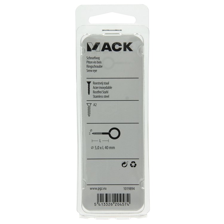 Mack 1019894 - ojo de tornillo acero inoxidable 2 piezas 5,0x40 mm | 10 piezas
