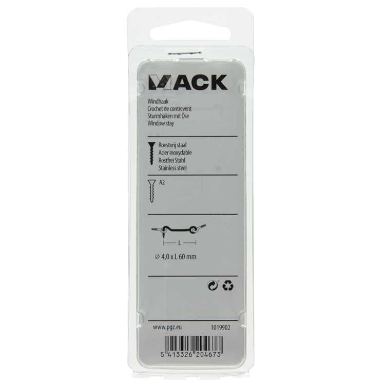 Mack 1019902 - gancho de viento acero inoxidable 1 ud 4,0 x 60 mm | 10 piezas
