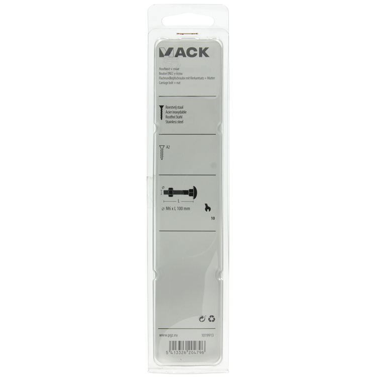 Mack 1019913 - perno madera + tuerca acero inoxidable 2 piezas m6 x 100 mm | 5 piezas