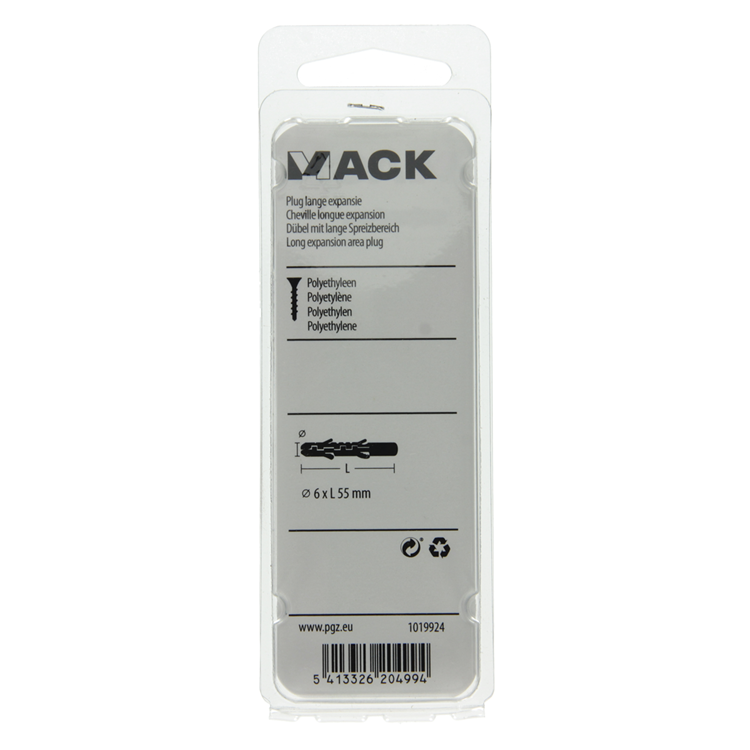 Mack 1019924 - tapón de expansión largo polietileno 12 piezas 6 x 55 mm | 5 piezas